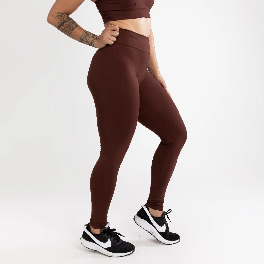 🔥 Legging SculptFit  Marrom – Poliamida Modeladora Zero Transparência
