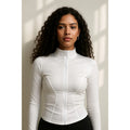 Jaqueta Fitness Modeladora em Suplex Premium – Gola Alta, Zíper Frontal e Thumb Hole