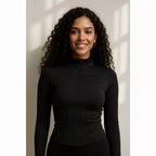 Jaqueta Fitness Modeladora em Suplex Premium – Gola Alta, Zíper Frontal e Thumb Hole